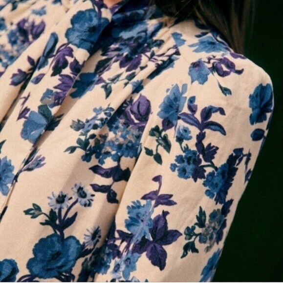 Sezane Soledad Floral Long Sleeve Dress - Blue and Cream - Picture 4 of 15